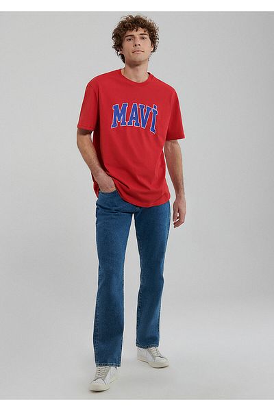 Mavi Rotes T-Shirt mit Logo-Print, lockere Passform 0611711-70471