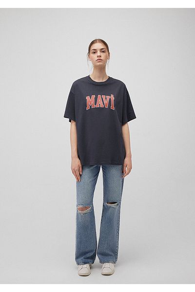 Mavi Graues T-Shirt mit Logo-Print Übergröße / weiter Schnitt 1600843-82185