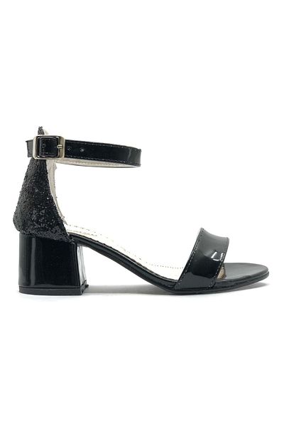 Kids Club Shoes İremsu 9989 Pantofi pentru copii cu toc la spate cu sclipici cu o singură bandă, NEGRI