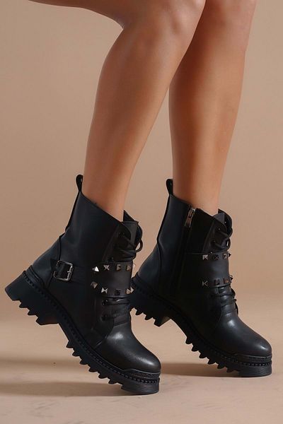 Kids Club Shoes Feles Staple Buckle Λεπτομερείς Μπότες Γυναικείες Μπότες ΜΑΥΡΟ