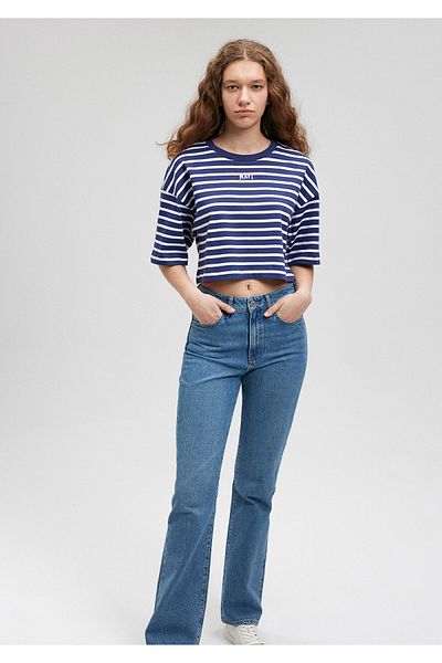 Mavi Potištěné logo Striped Striped Navy Blue Crop Tričko Crop / Short Cut1612228-86681