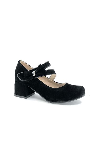 Kocamanlar Ayakkabı Pantofi pentru copii İremsu 7845 Side Ribbon pentru fete cu toc BLACK-SUEDE