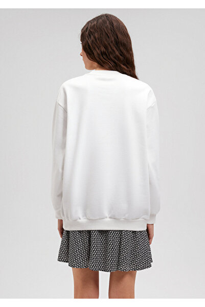 Mavi Baskılı Bisiklet Yaka Beyaz Sweatshirt 1s10083-70057