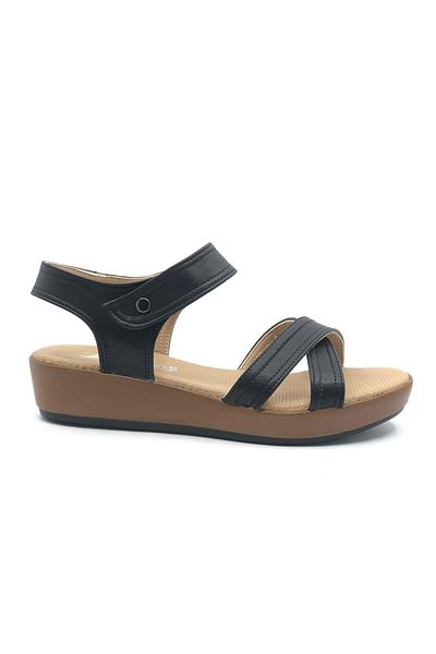 Kids Club Shoes Ayakdaş 1017 Flat Sole Σανδάλια Cross Strap Γυναικεία Παπούτσια ΜΑΥΡΟ