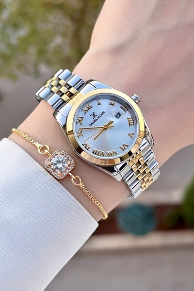 Daniel Klein Altın Gri Renk Ayarlanabilir Kordonlu Kadın Kol Saati Ve Bilekli...