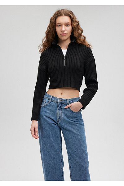 Mavi Pulover negru cu semi fermoar Crop / Scurt1710418-900