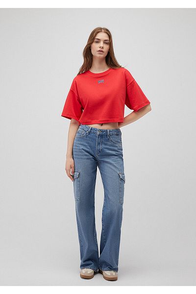 Mavi Rotes, kurzes T-Shirt mit Logo-Aufdruck, kurz geschnitten, 1611585-71083