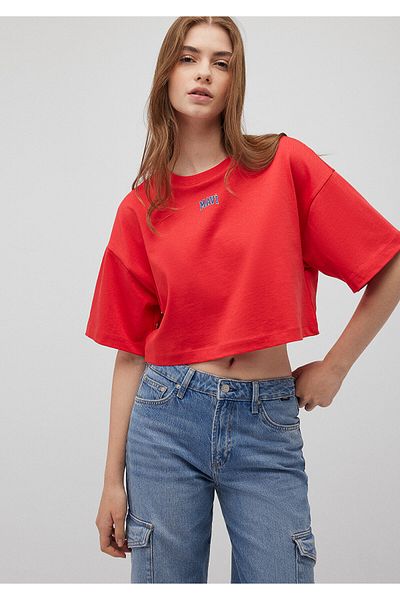 Mavi Rotes, kurzes T-Shirt mit Logo-Aufdruck, kurz geschnitten, 1611585-71083