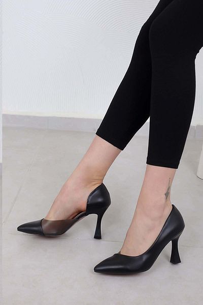 Kids Club Shoes Feles Goblet Toc Side Transparent Stiletto Pantofi Damă Cu Toc NEGRU