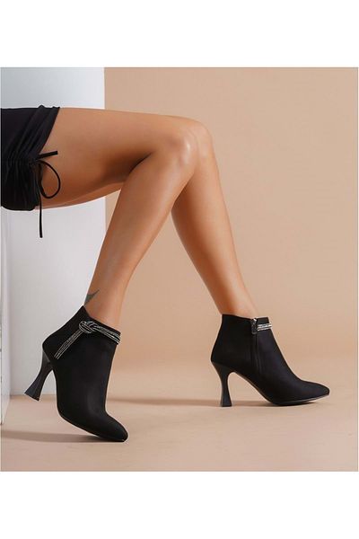 Kids Club Shoes Feles Tassel Stone Detailed Bootie Classic Γυναικείες Μπότες ΜΑΥΡΟ-SUEDE