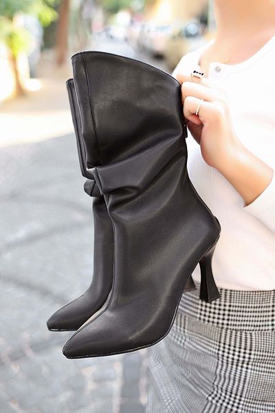 KCMN Feles Back Zippered Drawstring Women's Boots Black