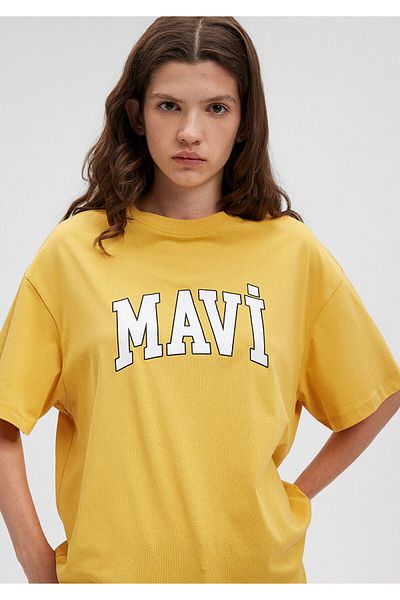 Mavi Жълта тениска с отпечатано лого Oversize / широка кройка 1600843-71340