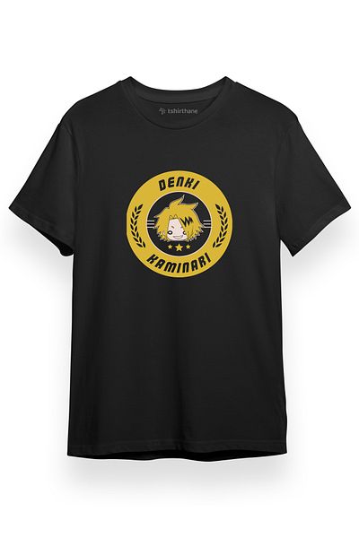 Tshirthane My Hero Academi Anime - Μαύρο ανδρικό μπλουζάκι με λογότυπο Denki Kaminari Minimal
