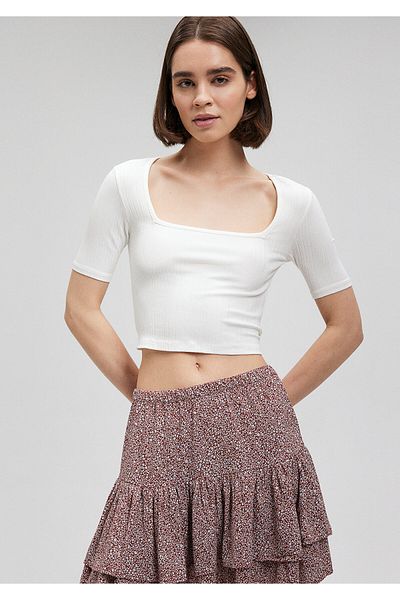Mavi Tricou Crop Alb - Guler Patrat, Croiala Scurta 1612323 -70057