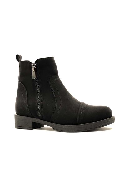 Kids Club Shoes Ayakdaş 3250 Γυναικείες μπότες με διπλό φερμουάρ, επίπεδη σόλα ΜΑΥΡΟ