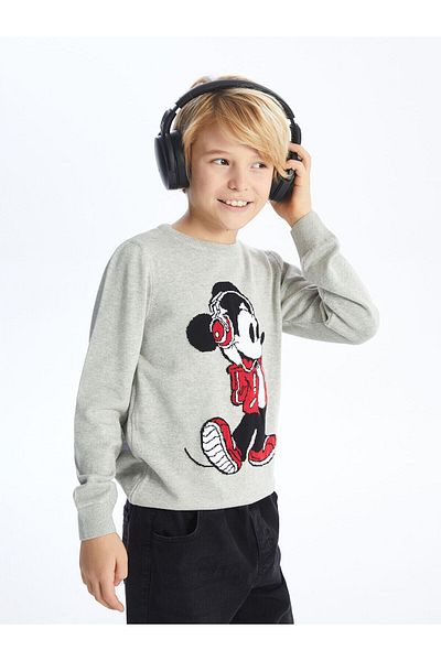 LC Waikiki Lw - Chlapecký pletený svetr s dlouhým rukávem s potiskem Mickey Mouse