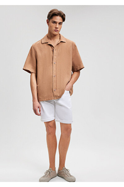 Mavi Keten Karışımlı Kahverengi Gömlek Oversize / Geniş Kesim 0210885-70369