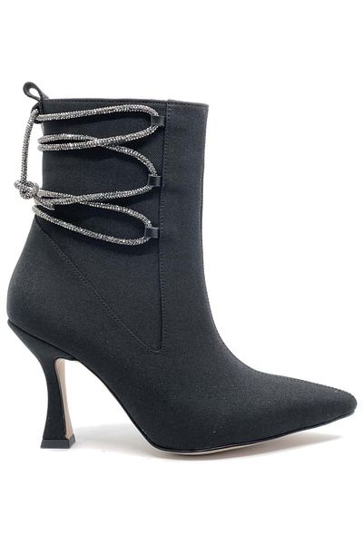 Kids Club Shoes Feles Πέτρινες Λεπτομερείς Γυναικείες Μπότες με τακούνι ΜΑΥΡΟ
