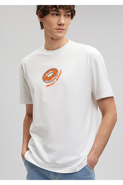 Mavi Donut Baskılı Beyaz Tişört Loose Fit / Bol Rahat Kesim 0612069-80194