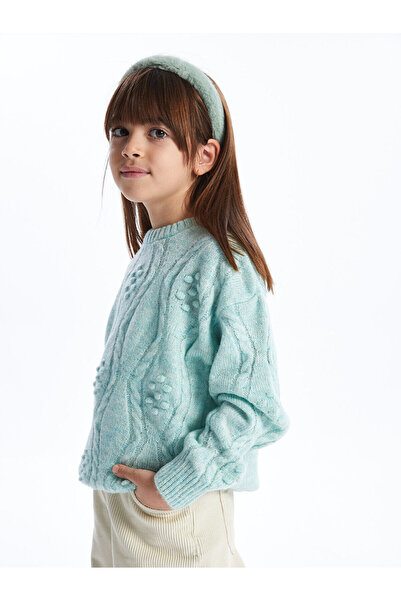 LC Waikiki Dívčí pletený svetr Lcw Crew s vlastním vzorem s dlouhým rukávem