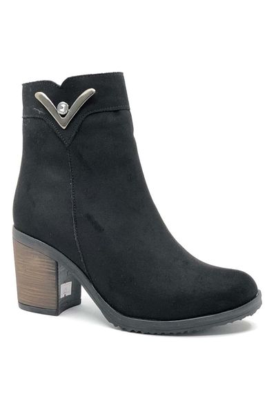Kids Club Shoes Mehtap Ankle V πόρπη Λεπτομερείς γυναικείες μπότες με τακούνι ΜΑΥΡΟ-SUEDE