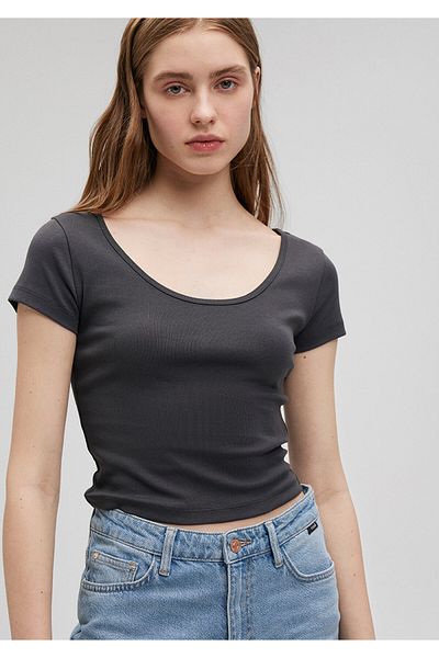 Mavi Anthracite Basic Crop T-Shirt Crop / Short Cut 1612374 -70087