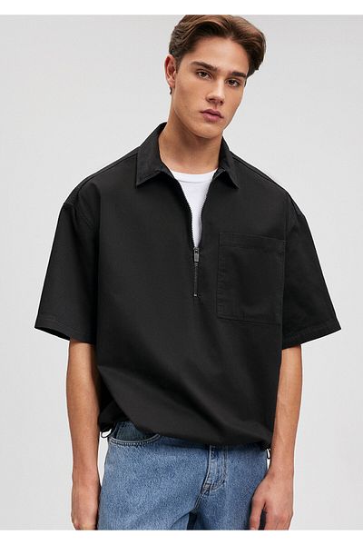 Mavi Μαύρο πουκάμισο Oversize - Ημι-φερμουάρ, φαρδιά κοπή0210858-900
