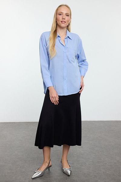 Trendyol Collection Cămașă țesătă albastră Boyfriend/Wide Fit TWOAW22GO0536
