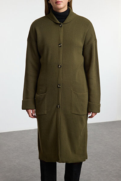 Trendyol Collection Maxi Length Khaki Knitwear Cardigan - Wide Fit, Coat Look Twoaw25Hi00210