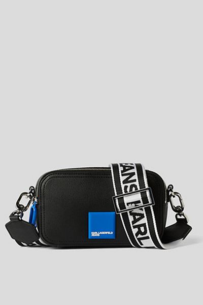 Karl Lagerfeld Černá kožená crossbody kabelka - Jeans Dámské 7X19X12 cm 235J3078