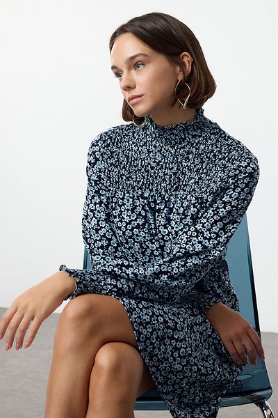 Trendyol Collection Rochie mini țesătă Gipeli cu croială dreaptă albastră TWOAW25EL00415
