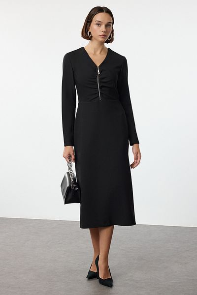 Trendyol Collection Μαύρο υφασμένο φόρεμα με φερμουάρ - Twoaw25el00129