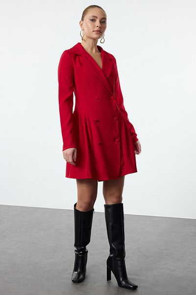 Trendyol Collection Piros mini redőzött szőtt kabát ruha - TWOAW24EL00295
