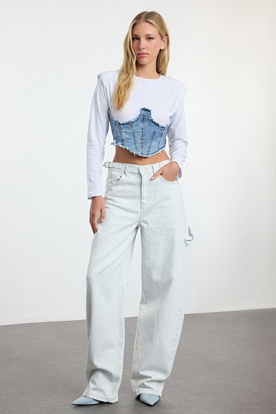 Trendyol Collection Blugi Carpenter Skater cu talie înaltă - Ice Blue TWOAW24JE00308