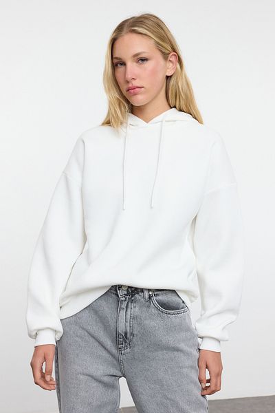 Trendyol Collection Fleecová Ecru oversize mikina - potištěná na zadní straně, silná vnitřní pletená Twoaw23sw00904