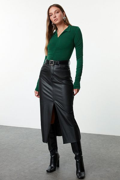 Trendyol Collection Πλεκτή μπλούζα Polo Stretchy Slim Fit - Emerald Green Twoaw23bz00249