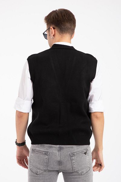 Mutlu City Men's Knitwear Acrylic Winter Vest - Middle Age and Above, Dad Buttoned, NewModel2062
