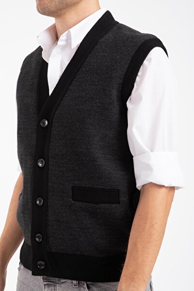 Mutlu City Men's Knitwear Acrylic Winter Vest - Middle Age and Above, Dad Buttoned, NewModel2062