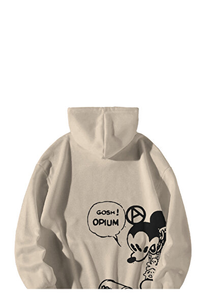 Scrovtie Kadın Erkek Krem Playboi Carti Baskılı Oversize Kapşonlu Kanguru Cepli Hoodie