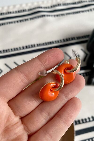Dora Accessories Turuncu Mineli Iki Parça Tasarım Küpe