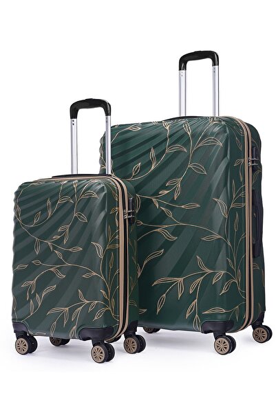 Wexta Wx-300 Yaprak Baskılı Yağ Yeşili Büyük & Kabin Boy 2'li Set Valiz / Seyahat Bavulu