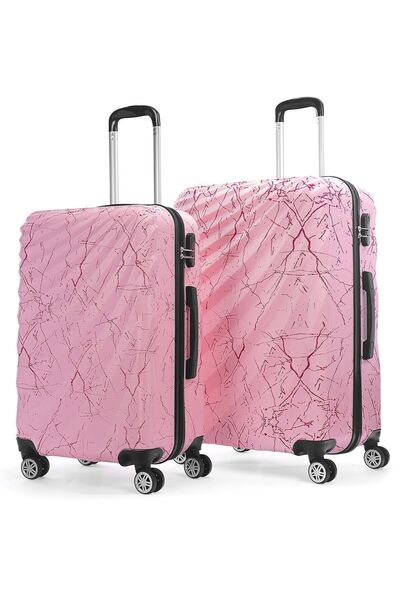 Wexta Wx-300 Baskılı Şeker Pembe Büyük&Orta Boy 2'li Set Valiz