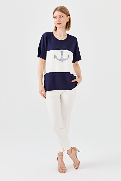 Desen Triko Γυναικεία μπλούζα με λαιμόκοψη ζιβάγκο και σχέδιο άγκυρας στο μπρ...