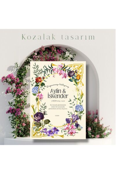 Kozalak Tasarım Nikah düğün söz nişan özel gün davetiyesi 12 adet hazır basılmış