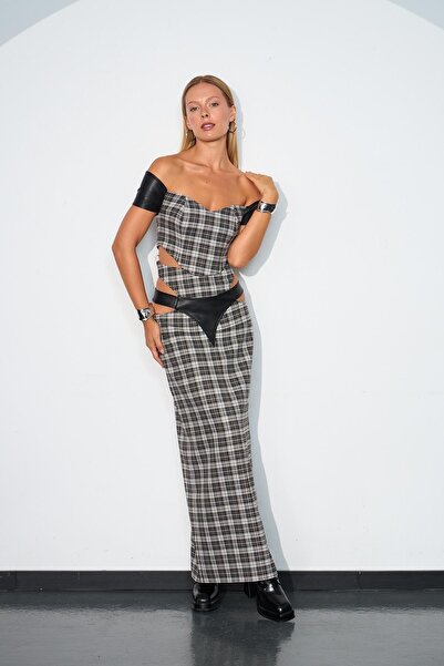 NOK İSTANBUL City Heart Deri Detaylı Maxi Boy Etek Siyah