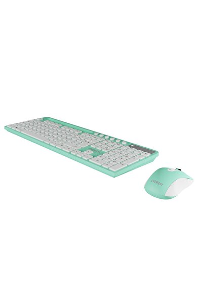 Everest KM-730 Yeşil / Beyaz Kablosuz Tablet / Telefon Uyumlu Q Multimedia Ofis / Yazı Klavye + Mouse Set