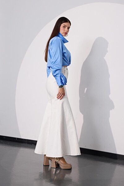 NOK İSTANBUL Maxi Boy Gabardin Balık Etek Ekru