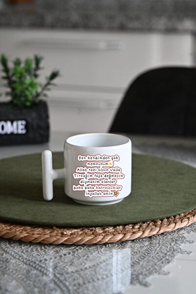 IVART Ben Kendimden Çok Memnunum Allah Razı Olsun Baskılı Porselen T Saplı Ku...