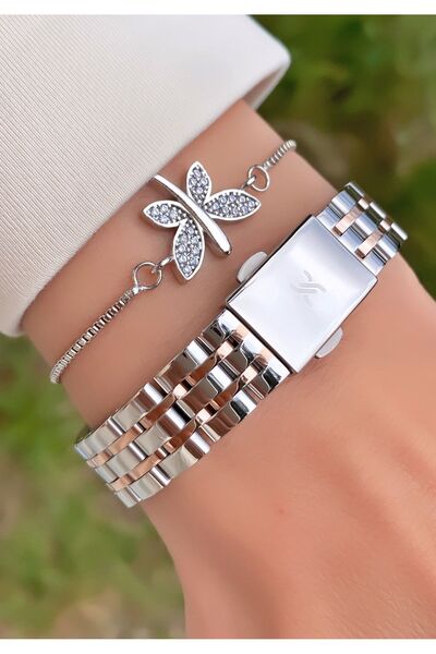 Daniel Klein Rose Brand Silver Women's Wristwatch - Small Case Bracelet