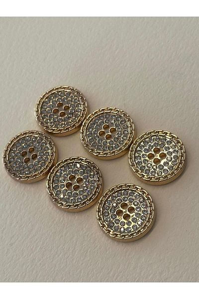 ODDA TASARIM ATÖLYESİ Gold Colored Crystal Stone 4 Hole Button Set - 36 Sizes